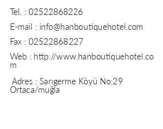Han Boutique Hotel iletiim bilgileri